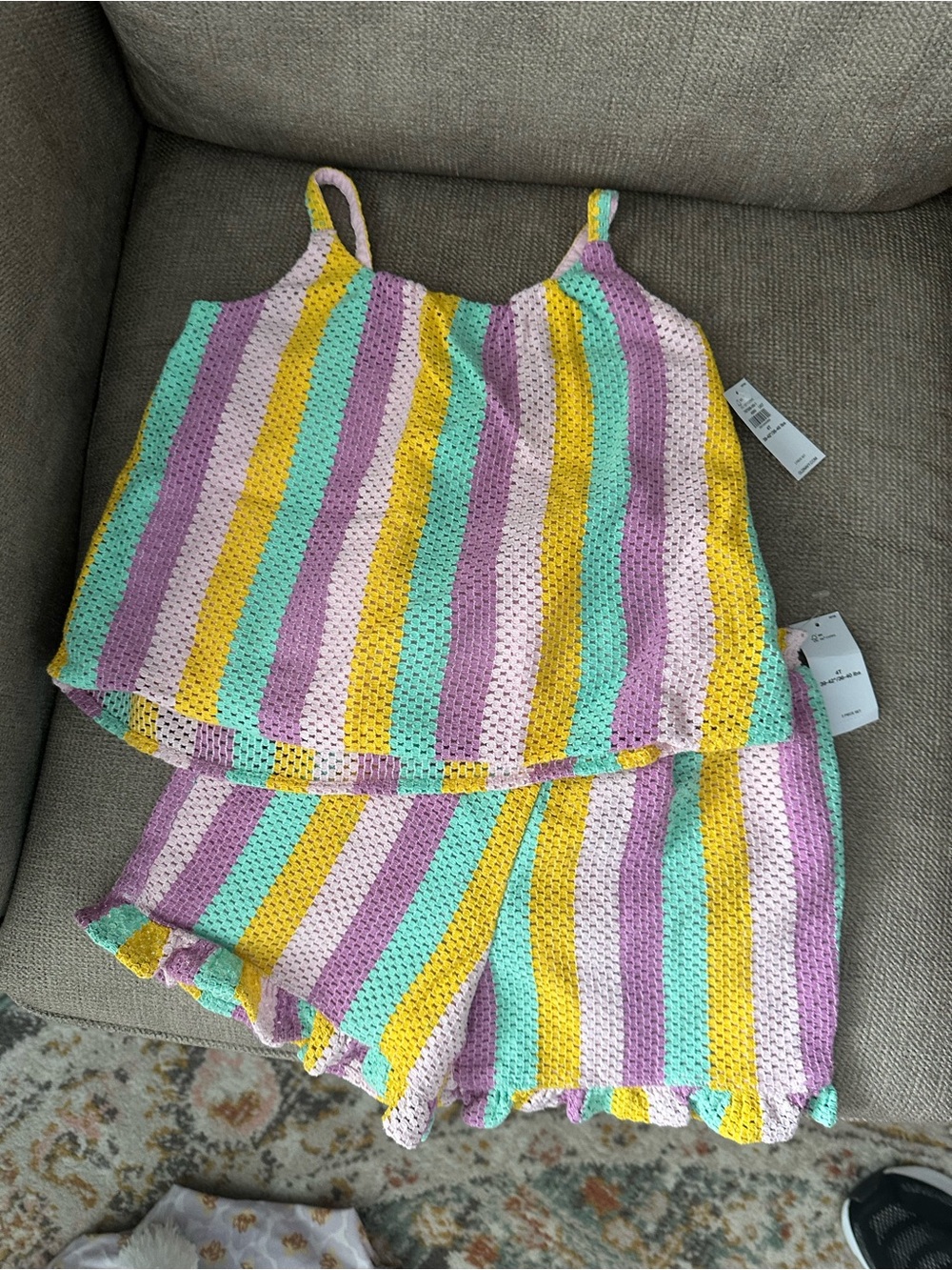 Girls' Striped Knit Set - Pastel Yellow, Purple, Mint & White